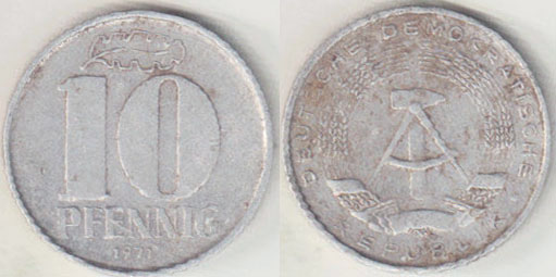 1971 East Germany 10 Pfennig A008786